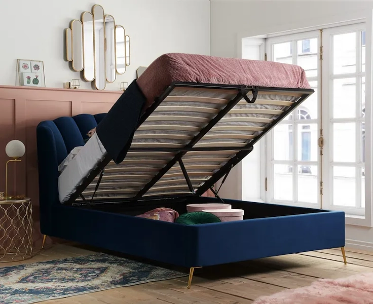 Como Blue Upholstered Ottoman Bed Frame